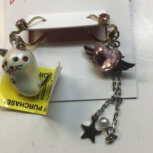 Betsey Johnson New Mismatched White Cat Earrings